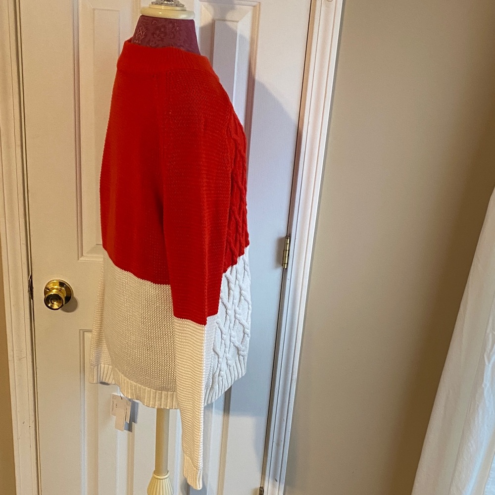 Liz Claiborne XL Red and White Cable Knit Fisherman Sweater - Picture 6 of 13